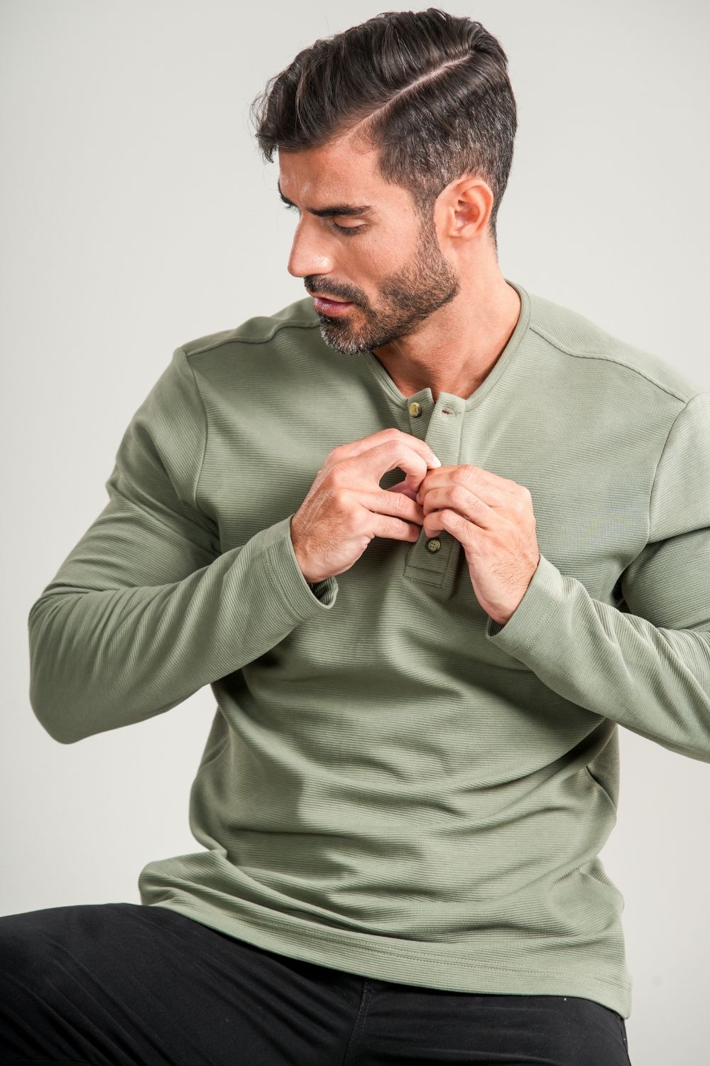 Camisa Henley Gold Manga Comprida Verde - Linha Essential