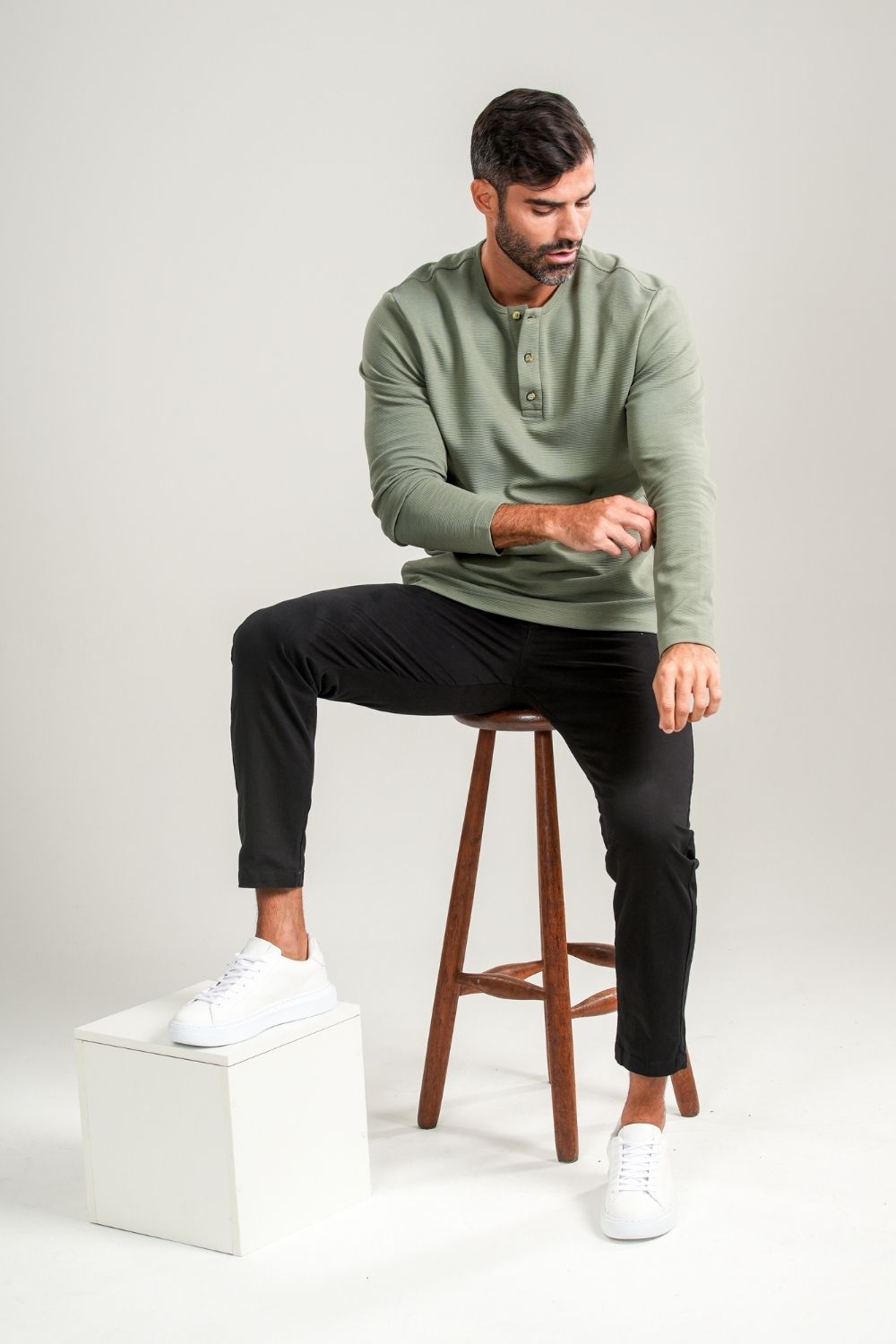 Camisa Henley Gold Manga Comprida Verde - Linha Essential