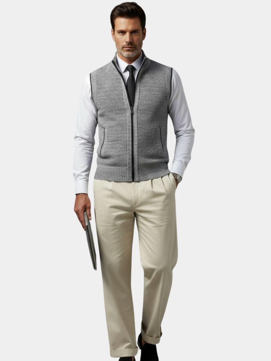 Elegant Full-Zip Sweater Vest - Cross & Crown